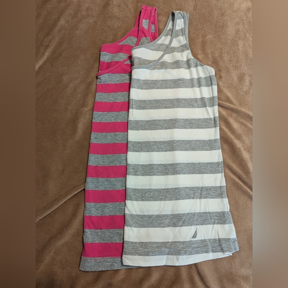 2 Nautica® Gray/White Pink/White Striped Women's Tank Top